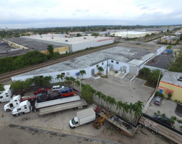 Industrial building next to railroad